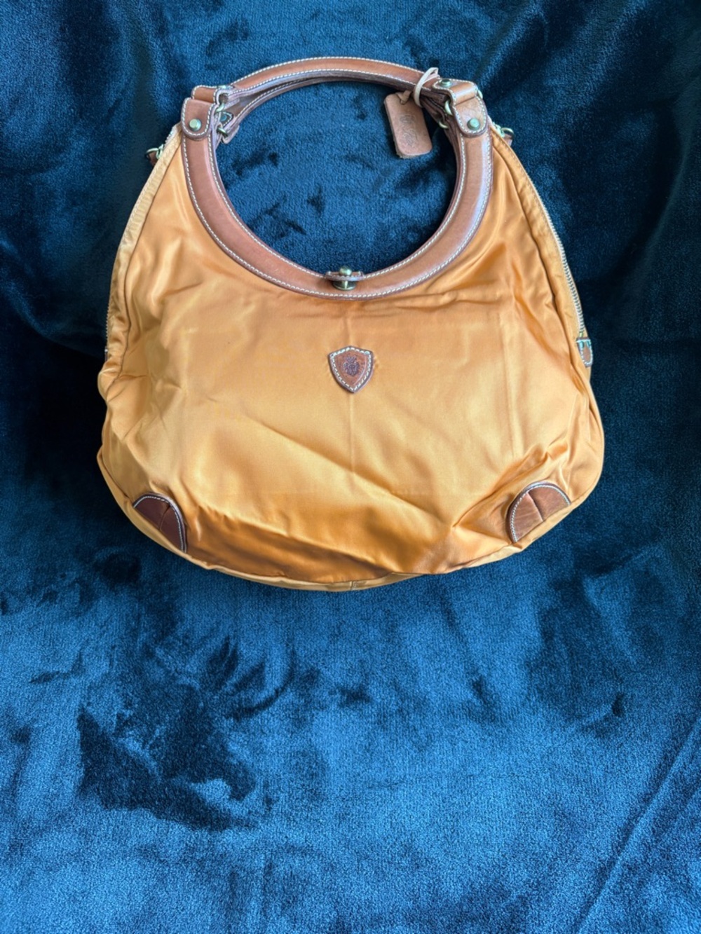 Mustard Shoulder Bag with Brown Leather Trim